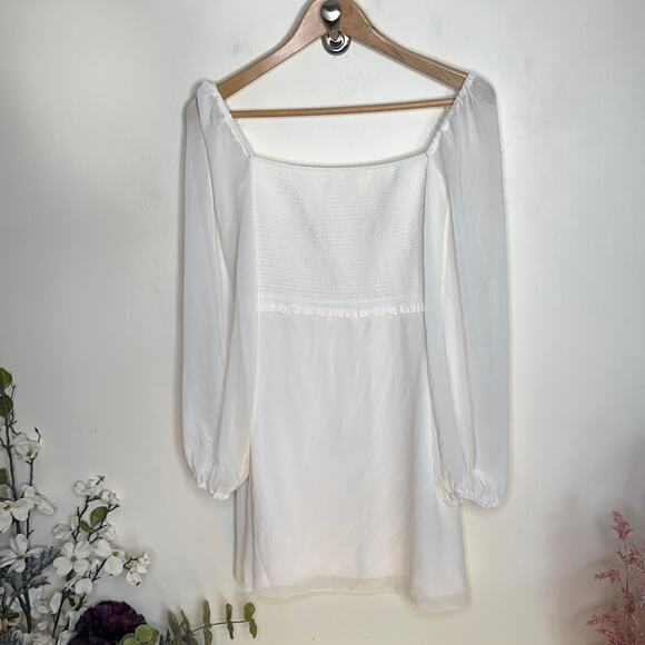 WILFRED x ARITZIA Tempest Chiffon Smocked Mini Dress Ivory White {XX20} - Picture 3 of 6
